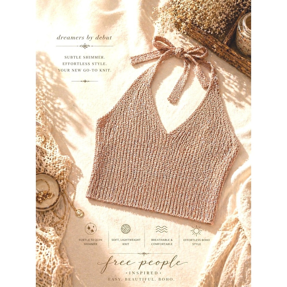 Dreamers by Debut Knit Halter Cami S/M Blush Pink V-Neck Sweater Tank Y2K Boho